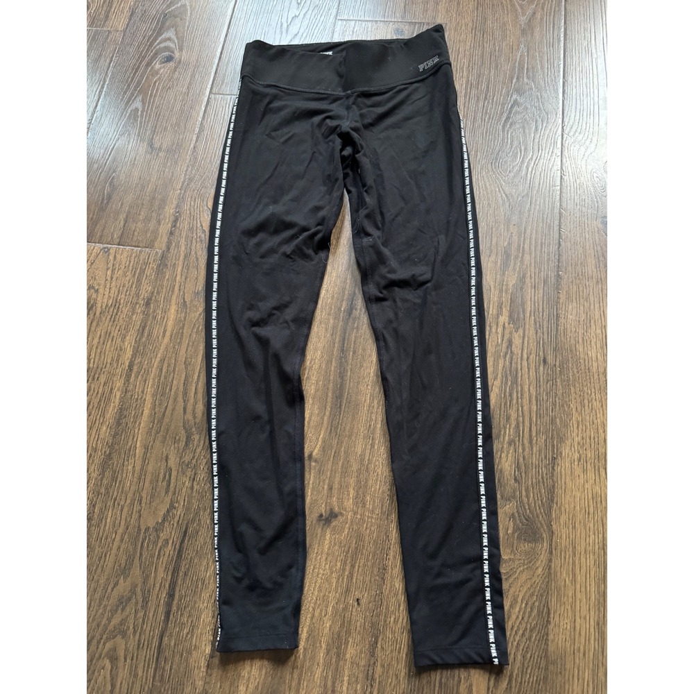 Pink Victoria's Secret Ultimate‎ Yoga Leggings Black Logo Tape Side Stripe S P